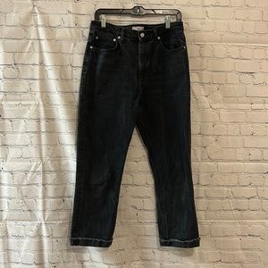 Mango High Waisted Straight Cropped Faded Black Jeans Women Size 10